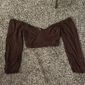 Brown long sleeve cropped top